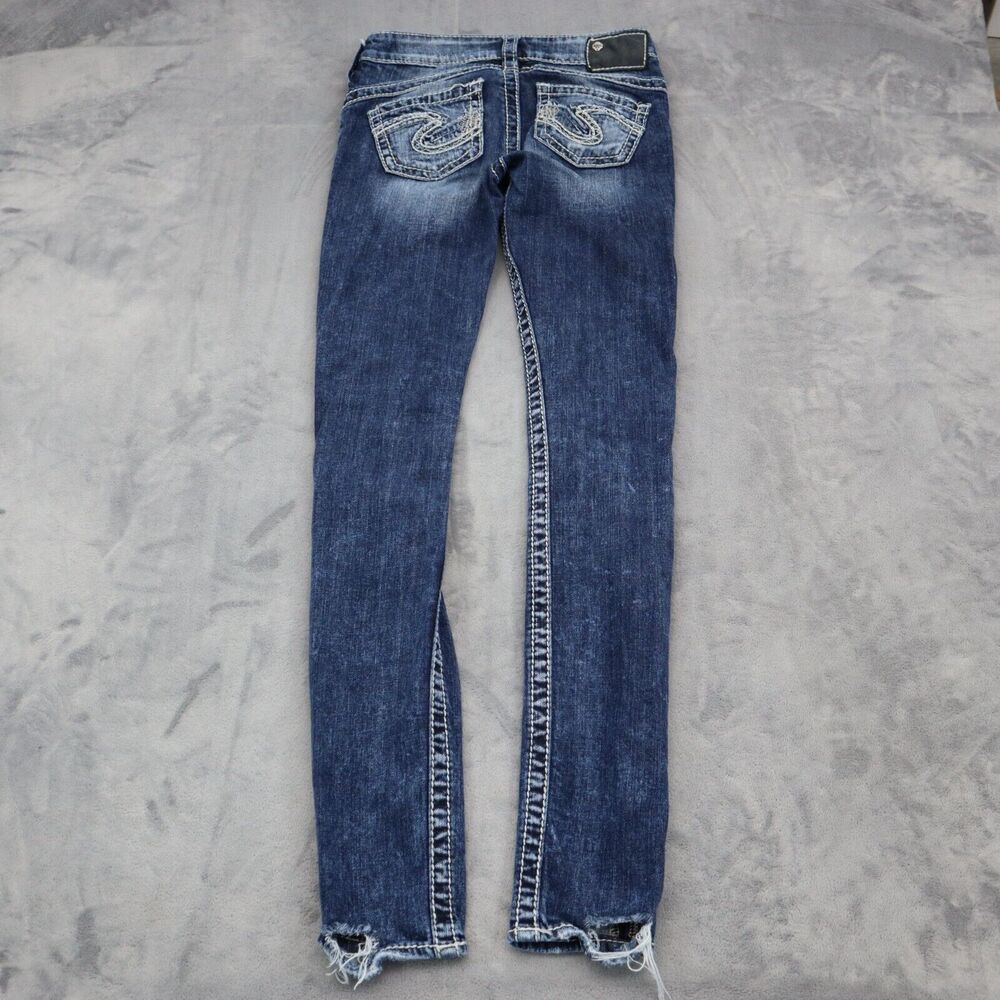 Silver Jeans Co Pants Womens 24 Blue Denim Camden Rose Distressed Pockets Jeans - Picture 8 of 16